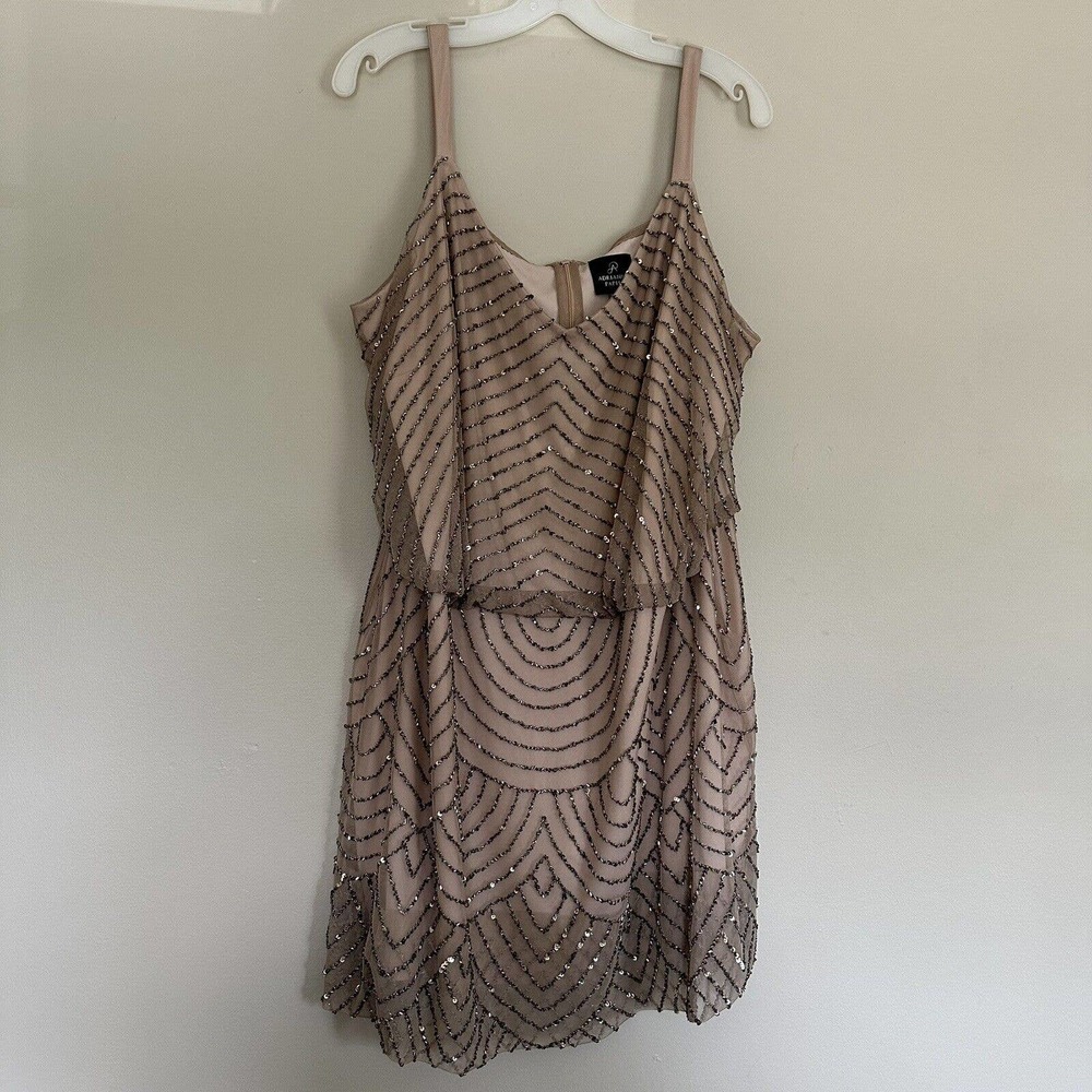 Adrianna Papell Beige Evening Cocktail Party Beaded Sequin Dress Size 22W